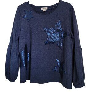 Style and Co Sequin Stars Embellished Women's Log Sleeve Top Size XL
